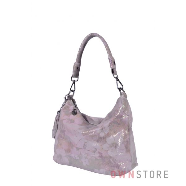 Купить онлайн сумку-мешок женскую нежно-розовую с цветами - арт.8062