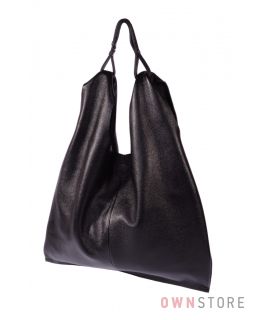 Купить онлайн сумку-майку женскую из натуральной черной кожи - арт.9038