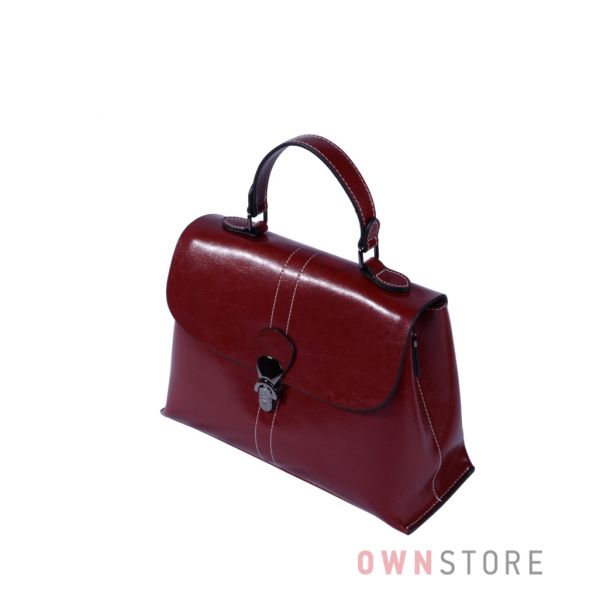 Купить онлайн сумку саквояж женский с перекидом кожаный красный - арт.9970